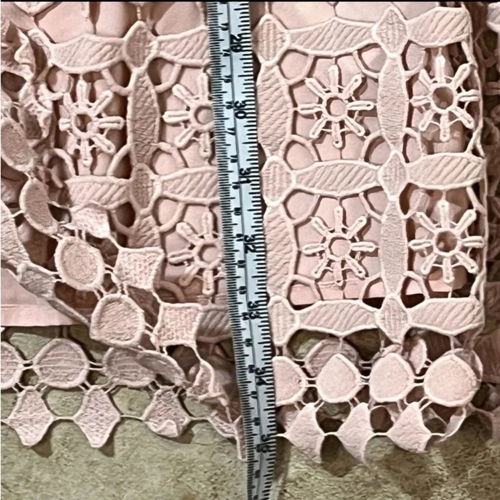 Sandro Paris Manureva Dress Women's Small Pink Floral Laser Cut Crochet Side Zip - Picture 16 of 16